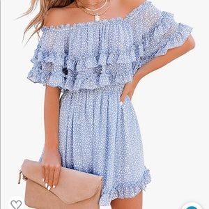 ✨NWT✨ Womens Flowy Off Shoulder Ruffle Elastic Waist Mini Dress Size Medium